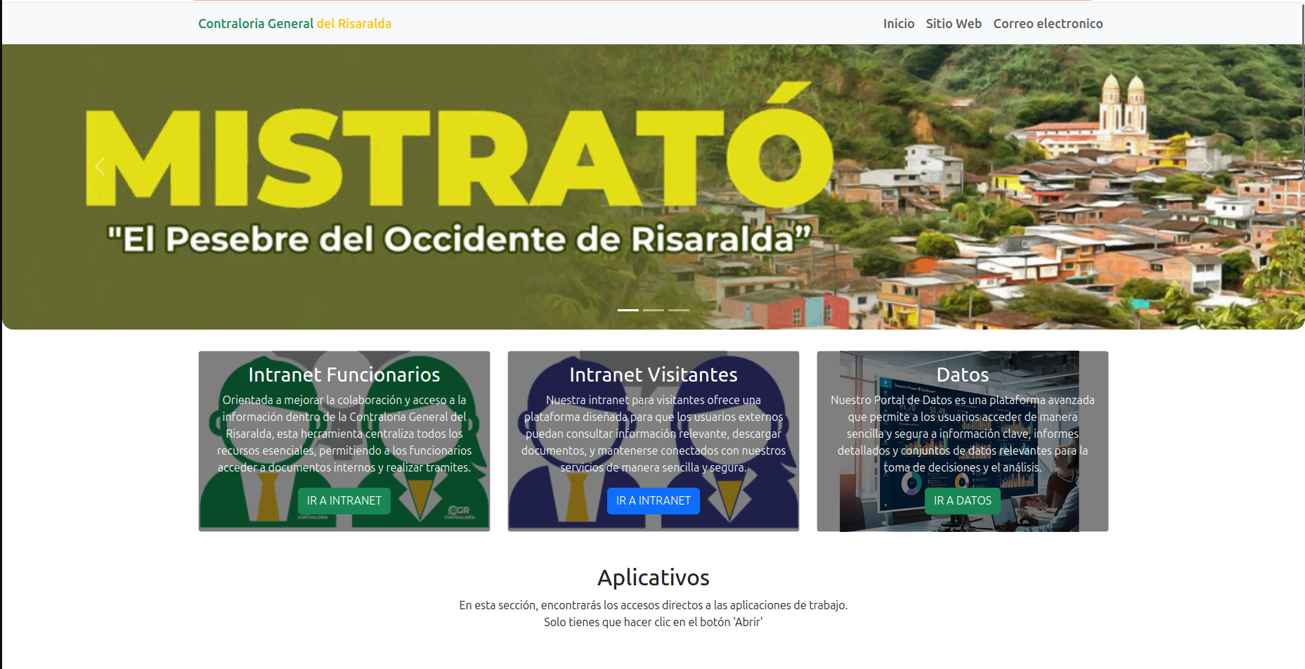Captura del sitio Intranet Contraloria Risaralda